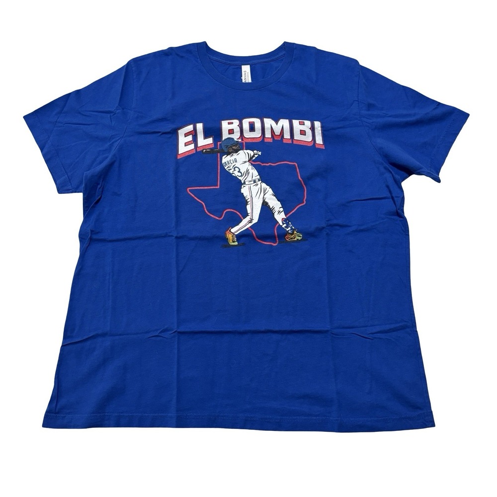 Texas Rangers Adolis Garcia El Bombi Graphic T Shirt Blue Size 2XL 25 x 30